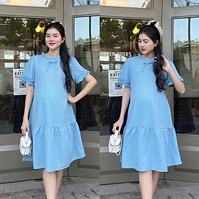 Đầm Bầu Phom Đuôi Cá Cổ Bèo Phối Tay Bèo Chất Xốp Hàn Nhẹ Nhàng Diện Đi Làm, Đi Chơi Xinh - Xanh dương