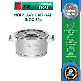 Nồi thân cao 3 đáy inox 304 Fivestar Plus bếp từ quai vuông nắp kính ( 16cm / 18cm / 20cm / 24cm )- tặng 1 vá canh