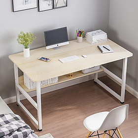 Mua Bàn Làm Việc Kệ Lửng 80CM  - Chân trắng + Mặt gỗ sáng 100*48cm