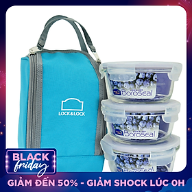 Bộ Túi Hộp Cơm Thủy Tinh Chịu Nhiệt 4EA Lock&Lock LLG821BS3 (380ml / Hộp) - Xanh Dương