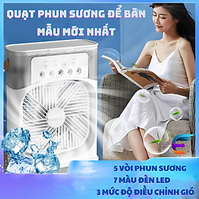 Quạt phun sương để bàn nhỏ gọn, tiện lợi, có 5 vòi phun sương quạt hơi nước kèm đèn led 7 màu tùy chỉnh có chế độ hẹn giờ cùng 3 chế độ phun sương làm mát mẫu mới nhất