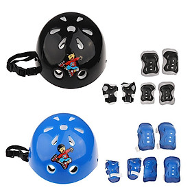 14 Pieces Kids Children Boy Girl Roller Skating   Knee Elbow Pad Wrist Guard  Sets Black and Blue