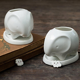 Chậu trồng cây - D12 x R7 x C8 cm - Gốm sứ - Hình thú dễ thương