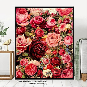 Mua (DX1092) Tranh thêu chữ thập hoa hồng khoe sắc tự thêu DX1092 (60X85) CM PCH331 (50X75) - tranh chưa thêu