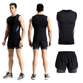 Men's Bicycle Cycling Jersey Sleeveless Vest Top Shirt with Short Pants Tights Set Outdoor Sportswear - Breathable & Quick Dry