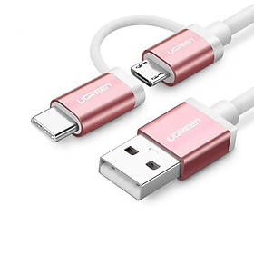 Mua Ugreen UG30541US177TK 0.25M màu Hồng Cáp USB-A sang Micro USB + USB-C cao cấp - HÀNG CHÍNH HÃNG