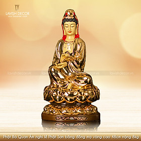 Phật Bà Quan Âm Nghi Lễ Phật Sơn bằng đồng mạ vàng cao 48cm nặng 8kg