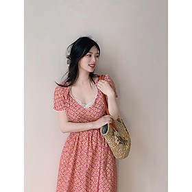 SHUANGYAN Cùng ngày vận chuyển Vintage hoa vỡ trà nghỉ ăn phụ nữ 2023 mùa hè sexy khí chất váy dài trung bình