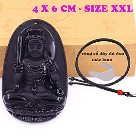 Mặt Phật Bất động minh vương đá thạch anh đen 6 cm kèm vòng cổ dây dù đen - mặt dây chuyền size lớn - XXL, Mặt Phật bản mệnh