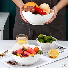 Bát salat - bát cơm miệng hoa sứ kẻ viền vàng vân sần | bát sứ decor phong cách nhật bản hoa anh đào cao cấp