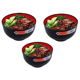 Combo 03 Bát ăn cơm Nakaya màu đen lòng đỏ - Nội địa Nhật Bản