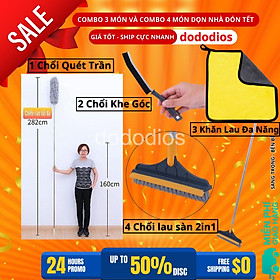 Combo Dọn Nhà 4 Món dododios: Khăn Lau Xe Ô Tô Cao Cấp + Bàn Chải Khe Hẹp + Chổi Quét Trần Nhà + Chổi Chà Cọ Nhà Vệ Sinh