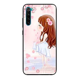 Ốp Lưng in cho Xiaomi Redmi Note 8 Mẫu Cô Gái Váy Trắng Nền Hoa Đào - Hàng Chính Hãng
