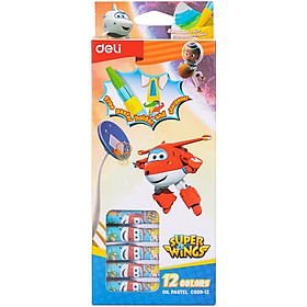 Bút sáp dầu Super Wings x Deli – thân lục giác – 12/18/24 màu - EC009-12 /EC009-18/ EC009-24 - 12 Màu