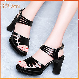 Giày sandal nữ cao gót 8 phân hàng hiệu rosata đẹp hai màu đen chì ro571