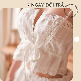 Bộ đồ ngủ hai dây phối ren trắng, bo chun. Đồ ngủ sexy B045