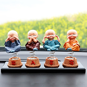 Mua Tượng 4 chú tiểu chân lò xo trang trí ô tô bàn làm việc
