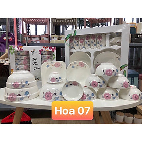 Mua Bộ đồ ăn gốm sứ cao cấp 11 món :bát  đĩa  tô  chén  gốm sứ   - Hoa dây leo hồng