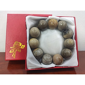 Vòng tay đá gỗ hóa  thạch 16ly, vòng tay phong thủy chuỗi hạt đá