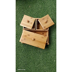 Mua Hộp đựng bánh kẹo/ khay đựng mứt tết 3 ngăn có nắp đậy gỗ tre cao cấp