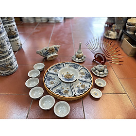 Bộ thờ cúng men rạn bát tràng vẽ Hoa Sen Đắp Nổi hàng cao cấp Bát Tràng, do nghệ nhân chế tác