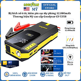 Bộ kích điện ắc quy ô tô, kiêm pin sạc dự phòng Goodyear GY-5358 dung lượng 12000mAh - Hàng Nhập Khẩu