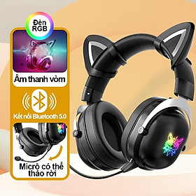Mua ONIKUMA B90 Tai nghe chụp tai không dây Bluetooth 5.0 tai mèo màu hồng nữ tính dễ thương Đèn RGB  Hàng chính hãng