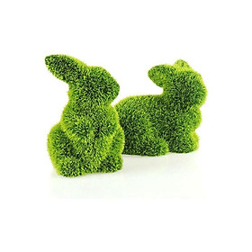 2X Thỏ Phục sinh trang trí được bao phủ bởi cỏ - Bức tượng trang trí được thiết kế khéo léo để trang trí Phục sinh [Sự lựa chọn khác nhau] (2 x thỏ -11 cm)