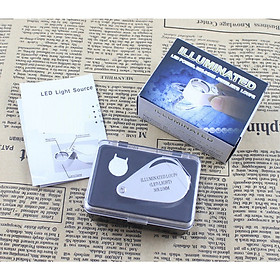 Kính lúp 30X có đèn led trợ sáng dạng móc khóa đa năng ( Tặng kèm đèn pin mini cơ bóp tay không dùng pin ) 