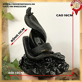 Tượng đá trang trí phong thủy tượng con Rắn ôm tài lộc phong thủy bàn làm việc - Chiều Cao 16cm - Nâu đen