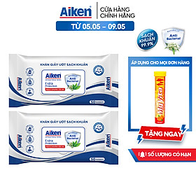 Aiken Combo 2 Gói Khăn Ướt Sạch Khuẩn Chiết Xuất Trà Xanh 50 tờ/gói