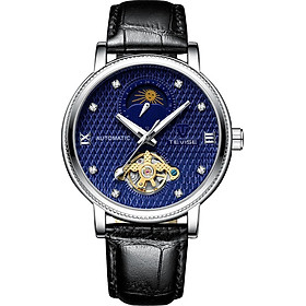 TEVISE T612 Business Men Automatic Mechanical Watch Time Moon Phase Display Fashion Casual Luminous Hands Leather Strap