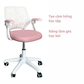 Mua Ghế xoay học sinh màu hồng cho bé gái CE1037-2M Nội thất Capta Ghế học bài khung nhựa trắng tay gấp gọn lưng lưới nệm vải nâng hạ chiều cao hcm