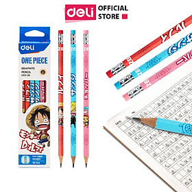 Bút chì lục giác có tẩy One Piece Deli - Bút chì gỗ - Phù hợp cho học sinh viên văn phòng ghi chú tập viết vẽ phác thảo - Loại 2B/HB - 12 chiếc/hộp - EC021