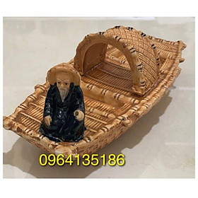 Mua Tượng tiểu cảnh lão vọng câu cá trên thuyền nan gốm sứ Bát Tràng