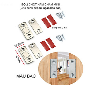 Bộ 2 chốt nam châm mini cho cửa tủ, ngăn kéo bàn, cửa trượt với nam châm lực hút mạnh có băng dính 2 mặt và vít