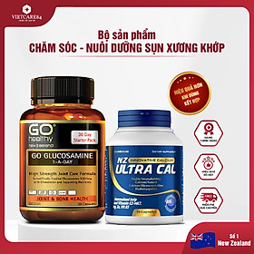 Bộ sản phẩm chăm sóc xương khớp nhập khẩu chính hãng gồm: Viên uống xương khớp GO GLUCOSAMINE 1-A-DAY (30 viên) và viên uống canxi hữu cơ nano NZ ULTRA CAL(30 viên) giúp nuôi dưỡng xương sụn khớp chắc khỏe, linh hoạt