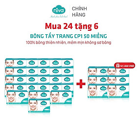 [24 Tặng 6] Bông Tẩy Trang Vuông NIVA Cotton Pads Cao Cấp Cp1 Hộp 50 Miếng Bông Tự Nhiên Mềm Mại An Toàn Với Da Nhạy Cảm