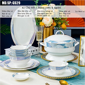 Mua Bộ bát ăn cơm SỨ XƯƠNG Giang Tây cao cấp 42 chi tiết - Bộ chén ăn cơm sang trọng  tinh tế - Bát đĩa mỏng nhẹ nhưng cứng trong và cách nhiệt tốt. Mã GS29