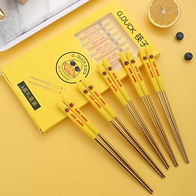 Hộp 5 Đôi Đũa Hình Vịt Vàng Dễ Thương Duck Kháng Khuẩn Chống Trơn Trượt Chịu Nhiệt Độ Cao