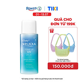 Kem chống nắng nâng tông Skin Aqua Tone up Blue cho da vàng có khuyết điểm đỏ, dạng sữa Sunplay Skin Aqua Tone Up UV Milk Blue SPF 50+ PA++++ 50g