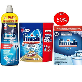 Nước làm bóng finish 1150ml+100 Viên rửa bát Finish All in 1+Muối rửa bát Finish 1.5kg