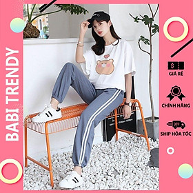 Quần jogger set áo quần jogger Line in hình Gấu tim unisex nữ nam phong cách hàn quốc siêu đẹp – ST57 – babitrendy