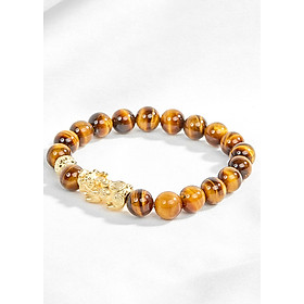 Vòng tay đá mắt hổ vàng nâu thiên nhiên phối tỳ hưu mạ vàng Ngọc Quý Gemstones
