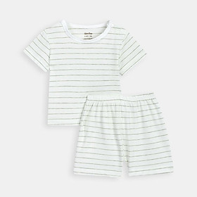 Bộ cộc tay cúc bấm vai kẻ ngang màu xanh Boube - Chất liệu Petit mềm mại thoáng mát - Fullsize từ 0 đến 24 tháng