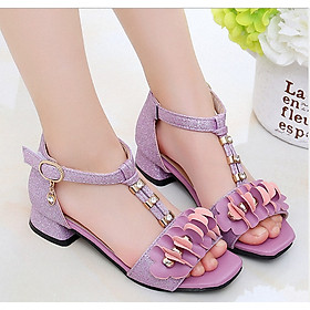 Sandal hoa tím cao gót bé gái 3 - 12 tuổi kiểu dáng Hàn Quốc - SD51T