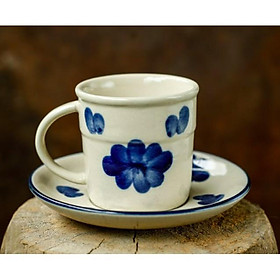 Bộ cốc sứ có quai cầm (màu xanh hoặc hoạ tiết hoa) - Cộng Cà Phê