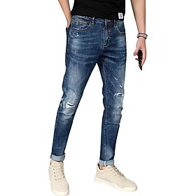 Quần Jean Nam Xưởng May Hạnh Phúc Xước Gối 02 - Xanh Bạc (Size