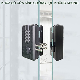 Khóa số cửa kính cường lực không khung thông minh, mở bằng 4 mã số có thể thay đổi được, không cần khoan kính