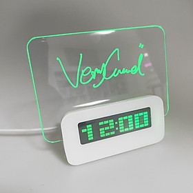 Đồng hồ để bàn, đồng hồ báo thức led đo nhiệt độ có bảng vẽ hình ghi chú sang trọng